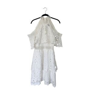FEW MODA white lace mini dress, Size M, NWT, Halter, Off-shoulder